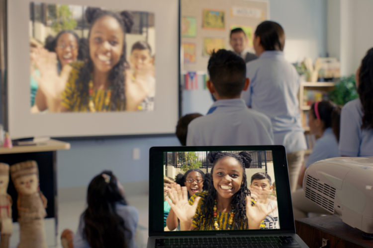 Students connecting via video conference